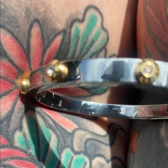 Gold and Silver Bangle with Crystal Accents - Picture 5 of 5